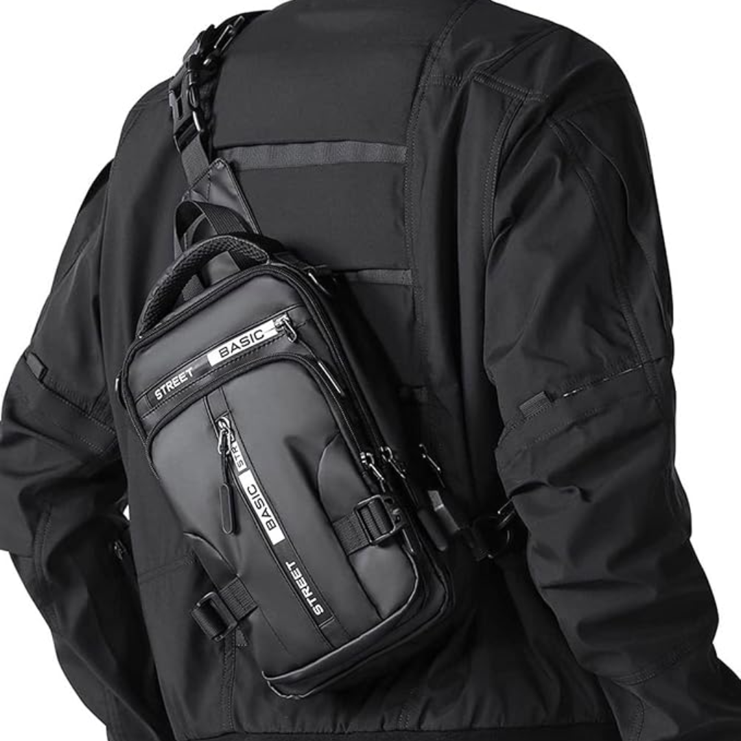 Sac à dos sling compact unisexe noir, idéal pour l'aventure et le quotidien urbain. Léger et polyvalent.