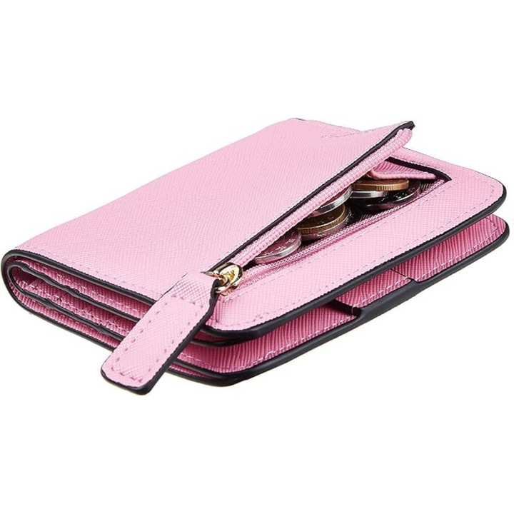 Élégant portefeuille bifold pour femmes, design chic et fin, parfait accessoire de mode et sécurité RFID.