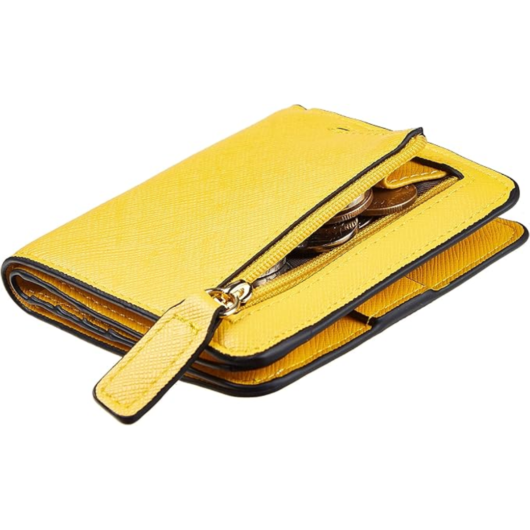 Portefeuille compact femme élégant avec protection RFID, idéal pour l'organisation quotidienne et la sécurité des cartes.
