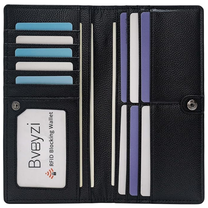 Portefeuille unisexe ultra-mince noir avec blocage RFID pour cartes sécurisées et discrètes.