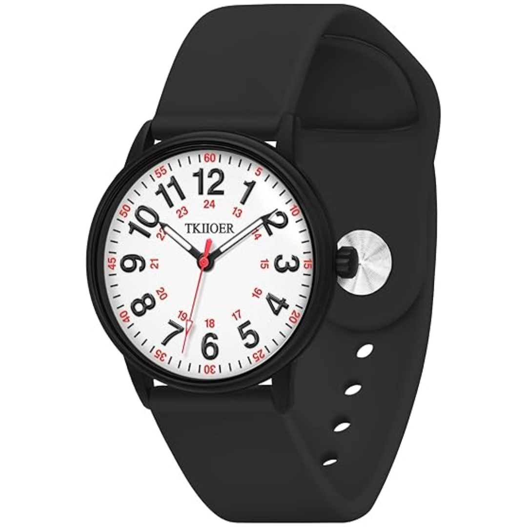 Montre infirmière étanche professionnelle pour femme avec cadran lumineux et aiguilles précises.