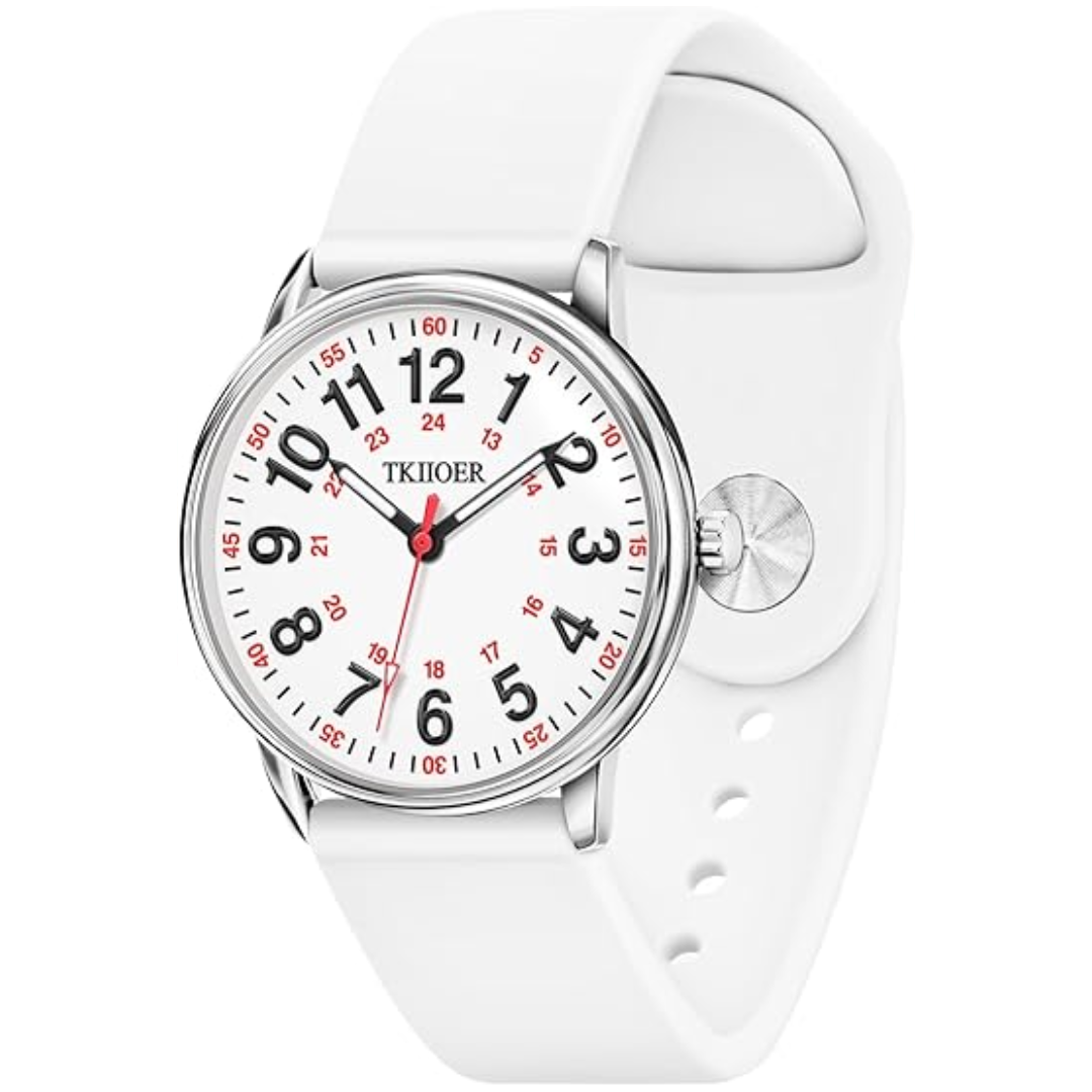 Montre infirmière étanche, professionnelle, cadran clair et précis, parfaite pour le personnel médical féminin.