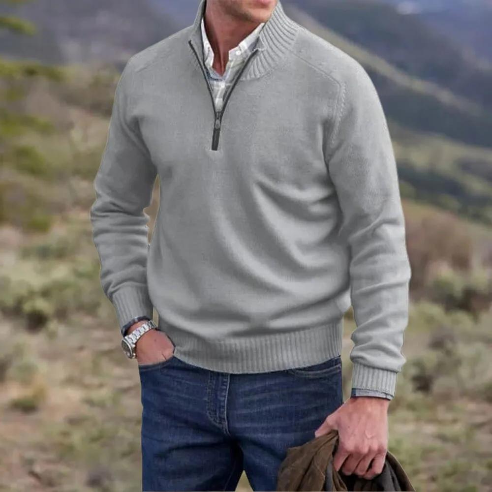 Pull hiver homme zippé, col montant, chaud et confortable. Idéal pour un style élégant décontracté.