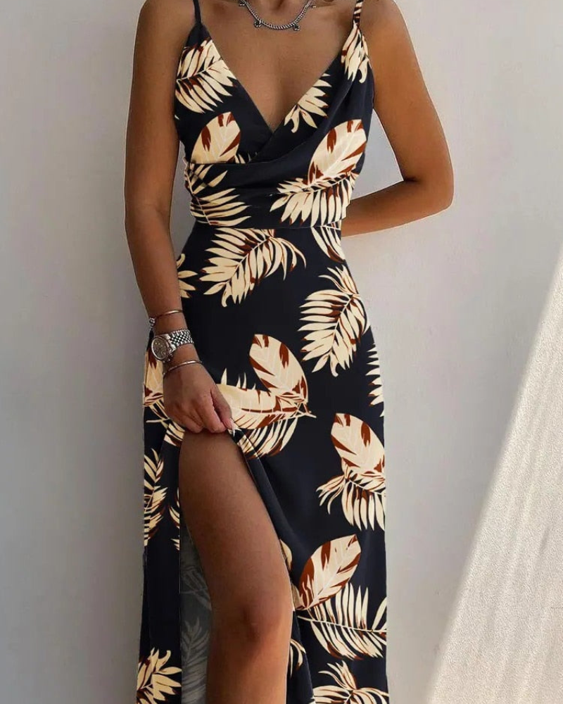 Robe d'automne florale pour femme, décolleté en V. Tendance et élégante, parfaite pour un style chic.
