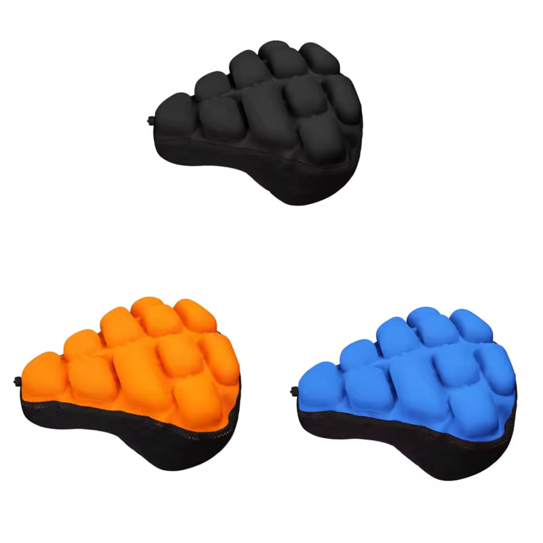 Coussin de selle vélo gonflable unisexe LuxRide bleu. Confort, support lombaire, idéal longue distance.