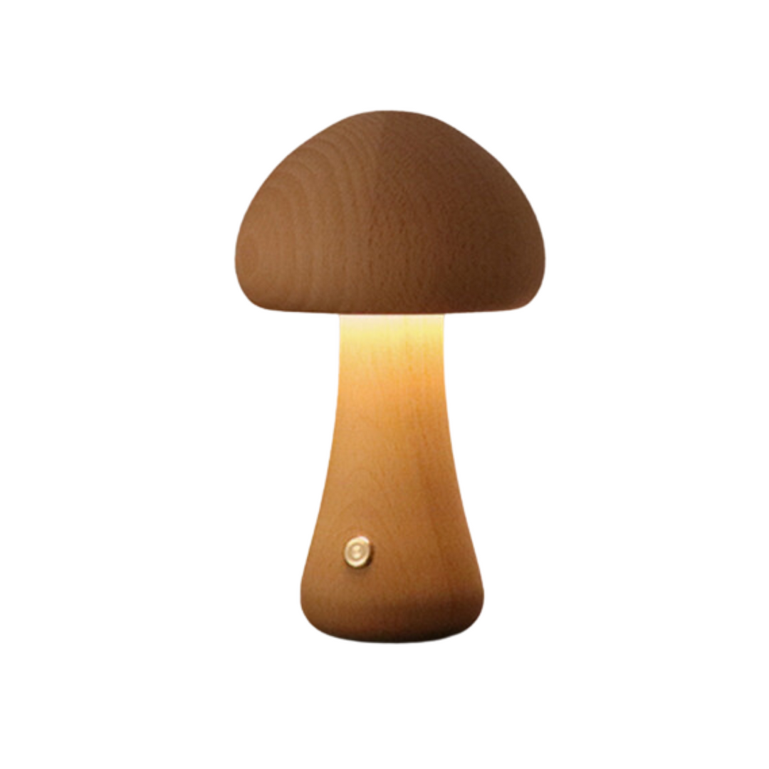 Design vintage: Lampe champignon en bois naturel, parfaite pour un éclairage d'ambiance dans la maison.
