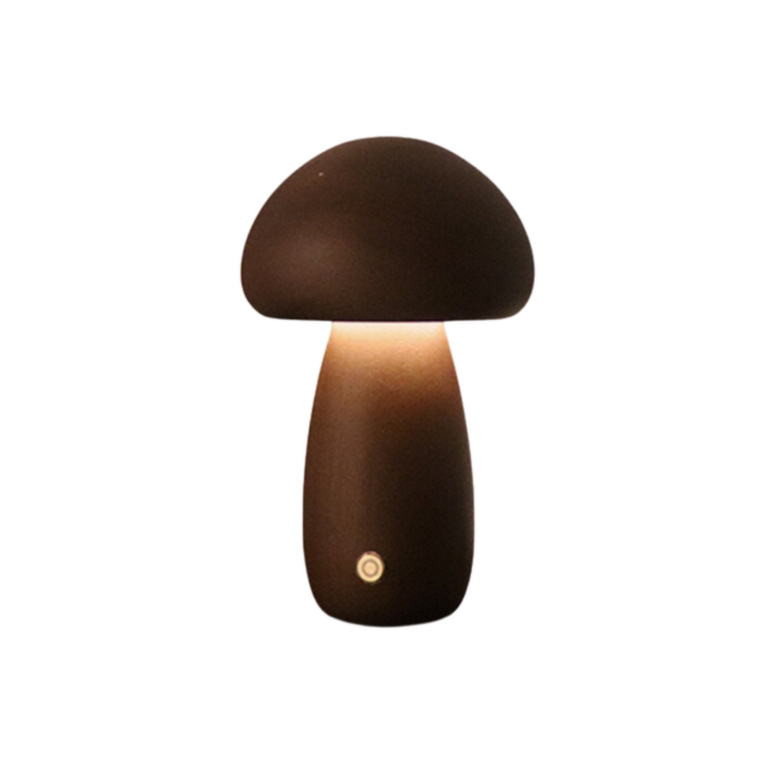 Éclairage élégant: Lampe champignon en bois vintage, idéale comme lampe de chevet naturelle.