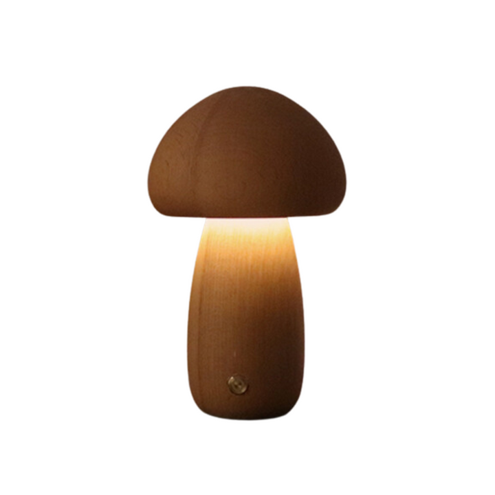 Lampe de chevet champignon en bois vintage, ajoute une touche naturelle et un éclairage rétro.