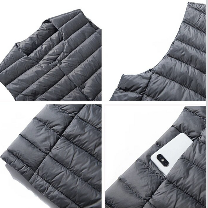 Gilet ultraléger pour hommes, offrant chaleur et liberté de mouvement. Indispensable pour le voyage.