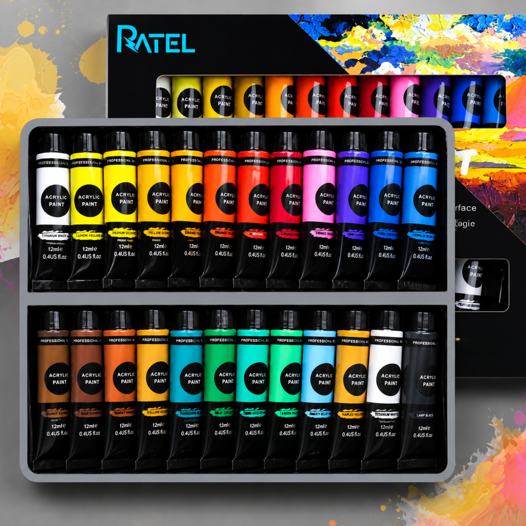 Coffret peinture acrylique 24 couleurs vives pour artistes. Idéal pour art créatif, toile et multi-surface.