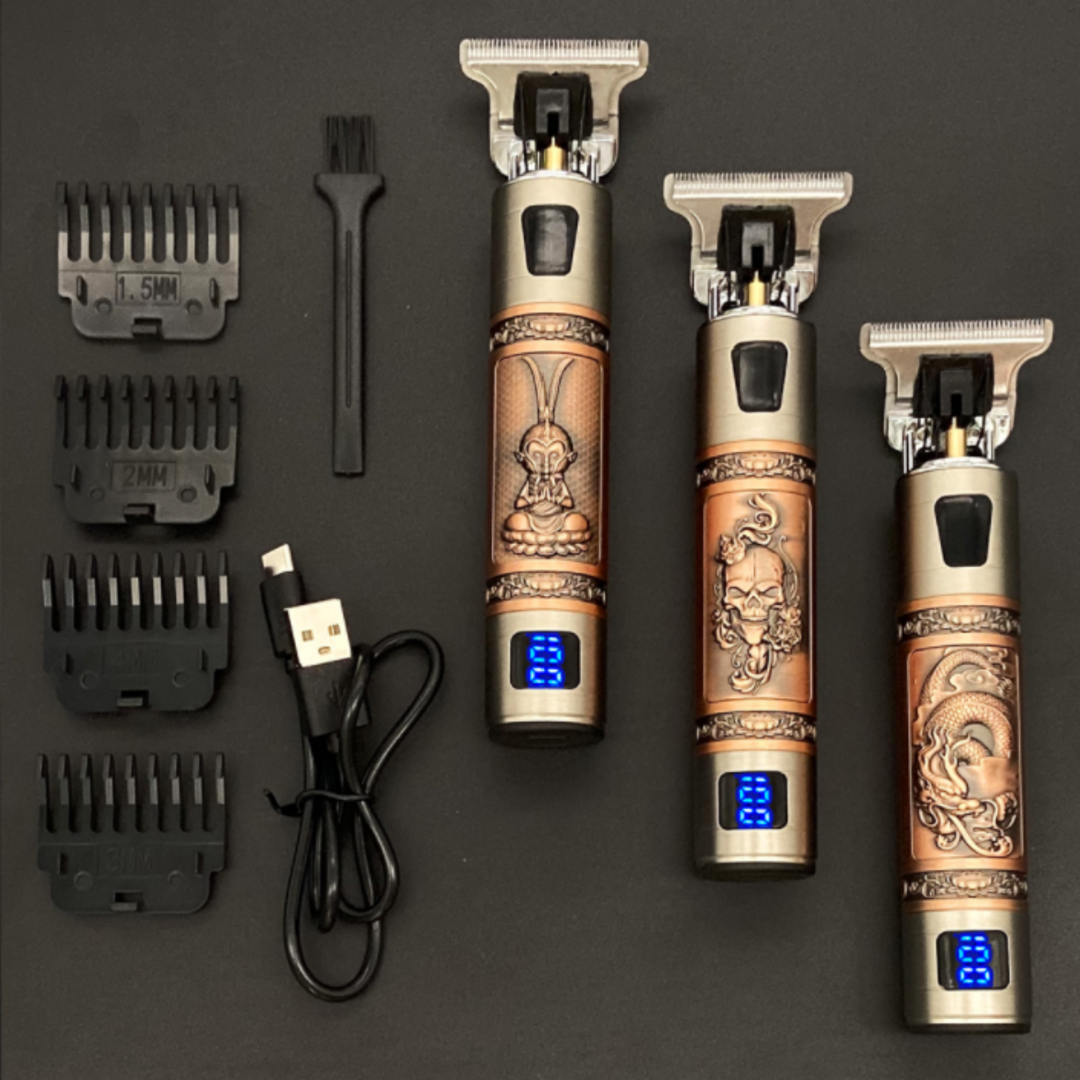 Tondeuse professionnelle rechargeable pour cheveux et barbe homme. Coupe précise, style vintage.
