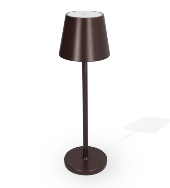 Lampe LED portable en aluminium, intensité réglable tactile, design moderne intérieur/extérieur.
