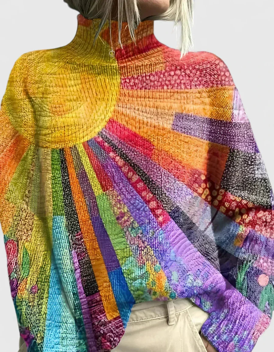 Pull femme multicolore confortable et douillet pour l'hiver. Chandail élégant style décontracté pour une mode hivernale.
