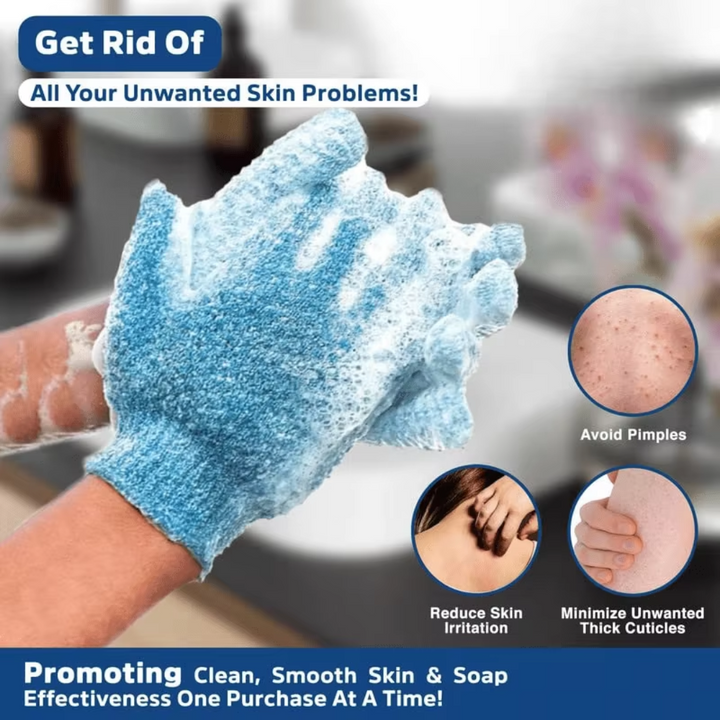 Gants de gommage universels, parfaits pour tous les types de peau, pour une douceur incomparable.