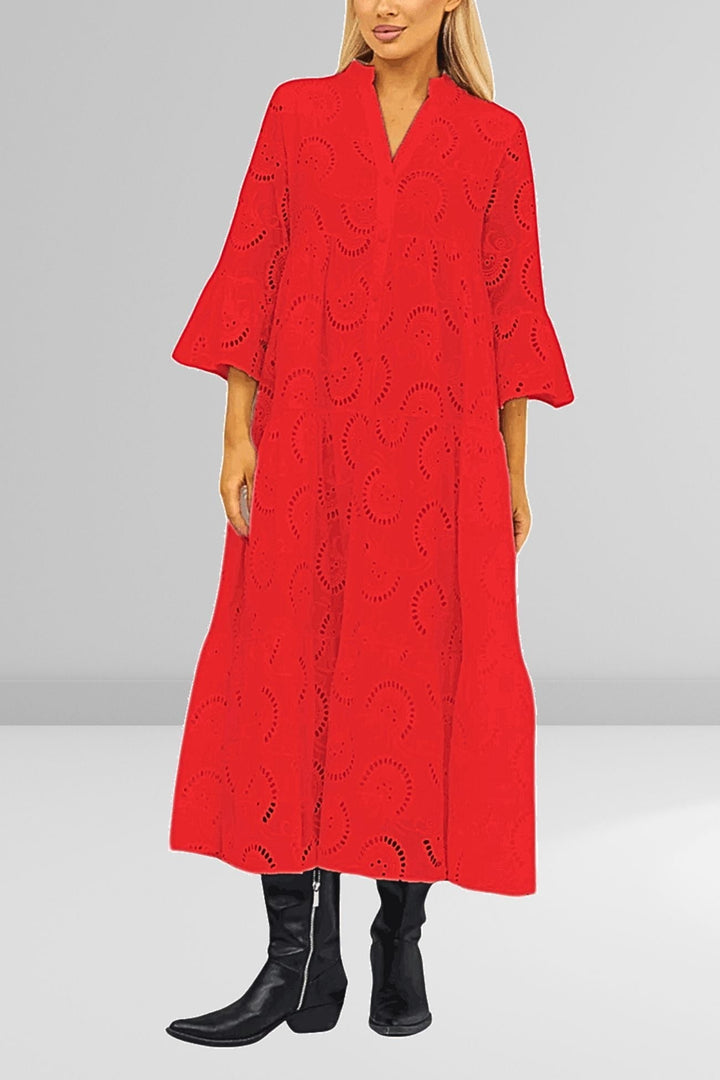 Robe légère femme en coton brodé, ample, manches évasées, parfaite pour les vacances d'été.