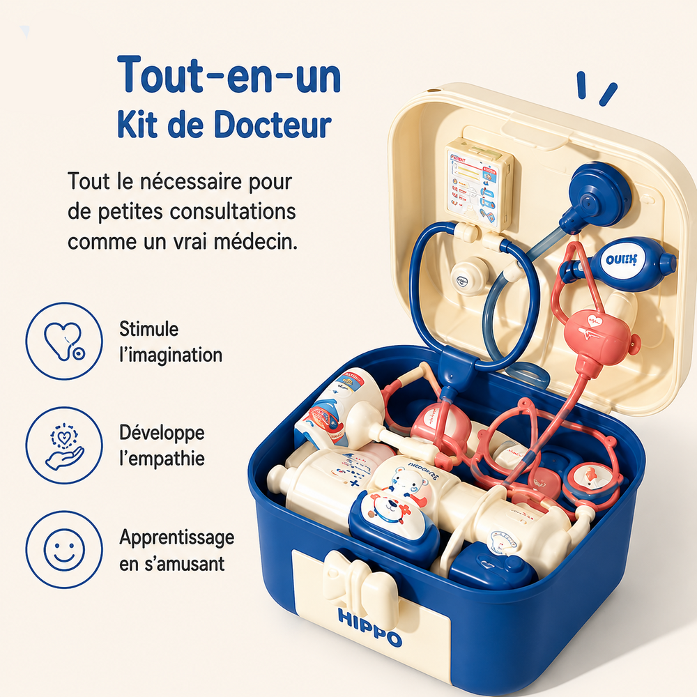 Jeu de rôle docteur pour enfants, valise portable stimulant l'imagination et la créativité.