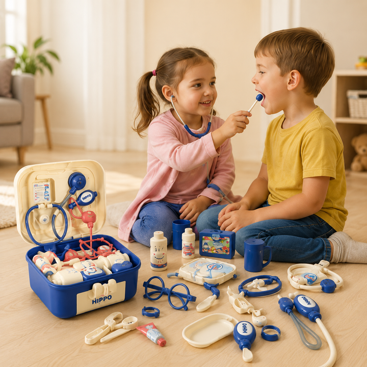 Jeu d'imitation docteur pour enfants, valise compacte et facile à transporter partout.