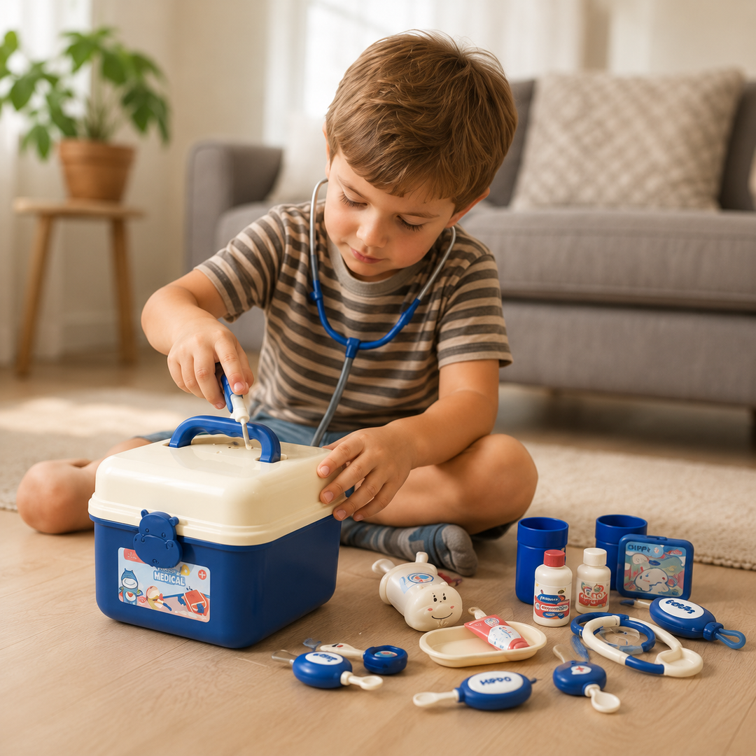 Jouet valise médecin pour enfants dès 3 ans, développement des compétences sociales et créatives.