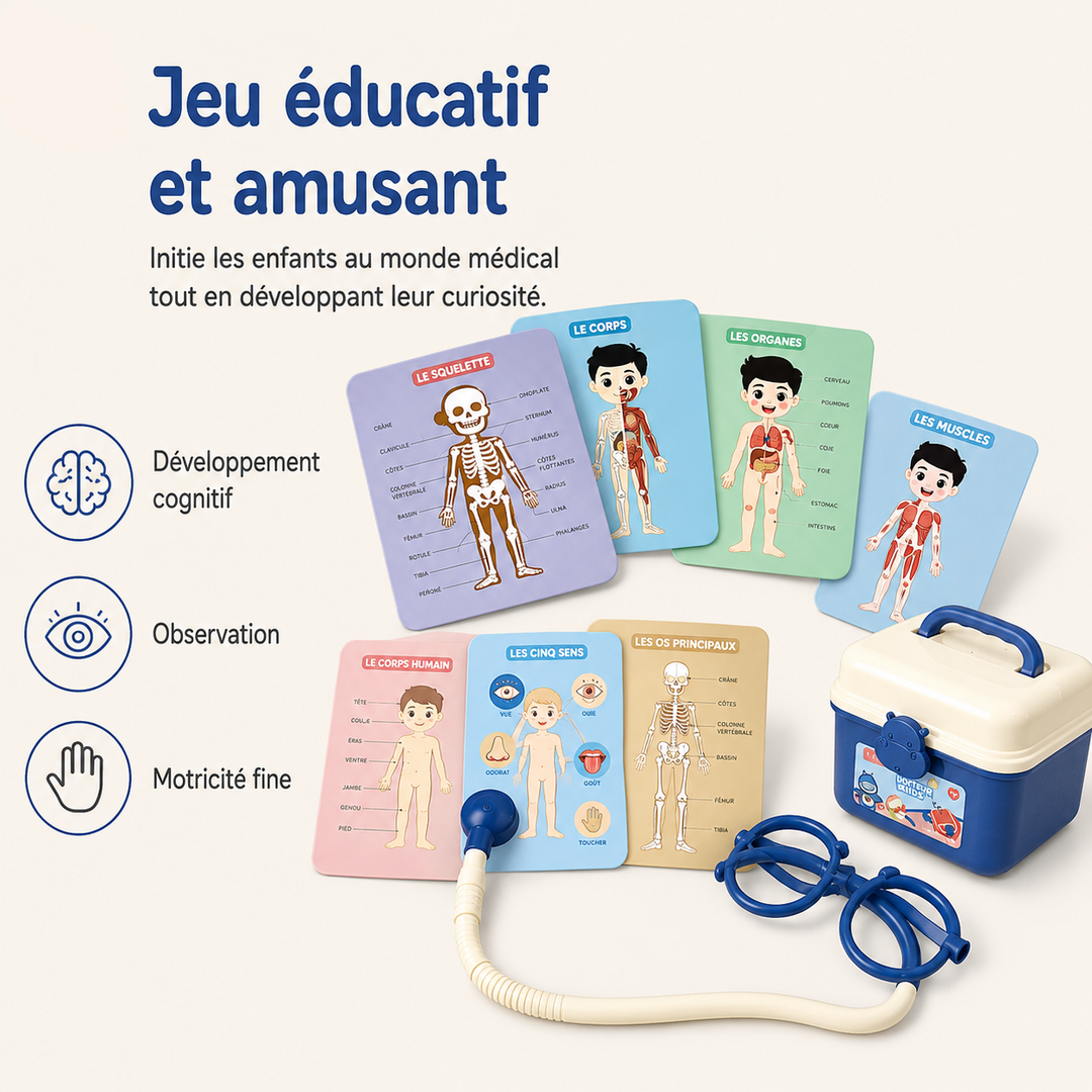 Valise médecin pour petits, jouet portable en plastique ABS résistant pour un jeu sûr.