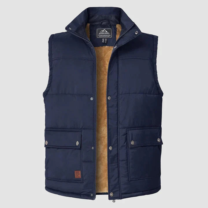 Gilet bodywarmer homme léger, bleu marine, sans manches, idéal pour l'extérieur et le sport.