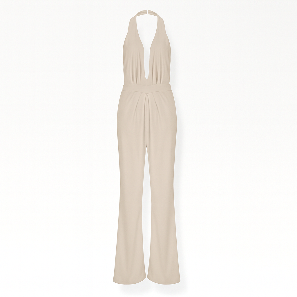 Tenue de soirée femme: combinaison sans manches, décolleté V, coupe ample. Idéale pour vacances/événement.