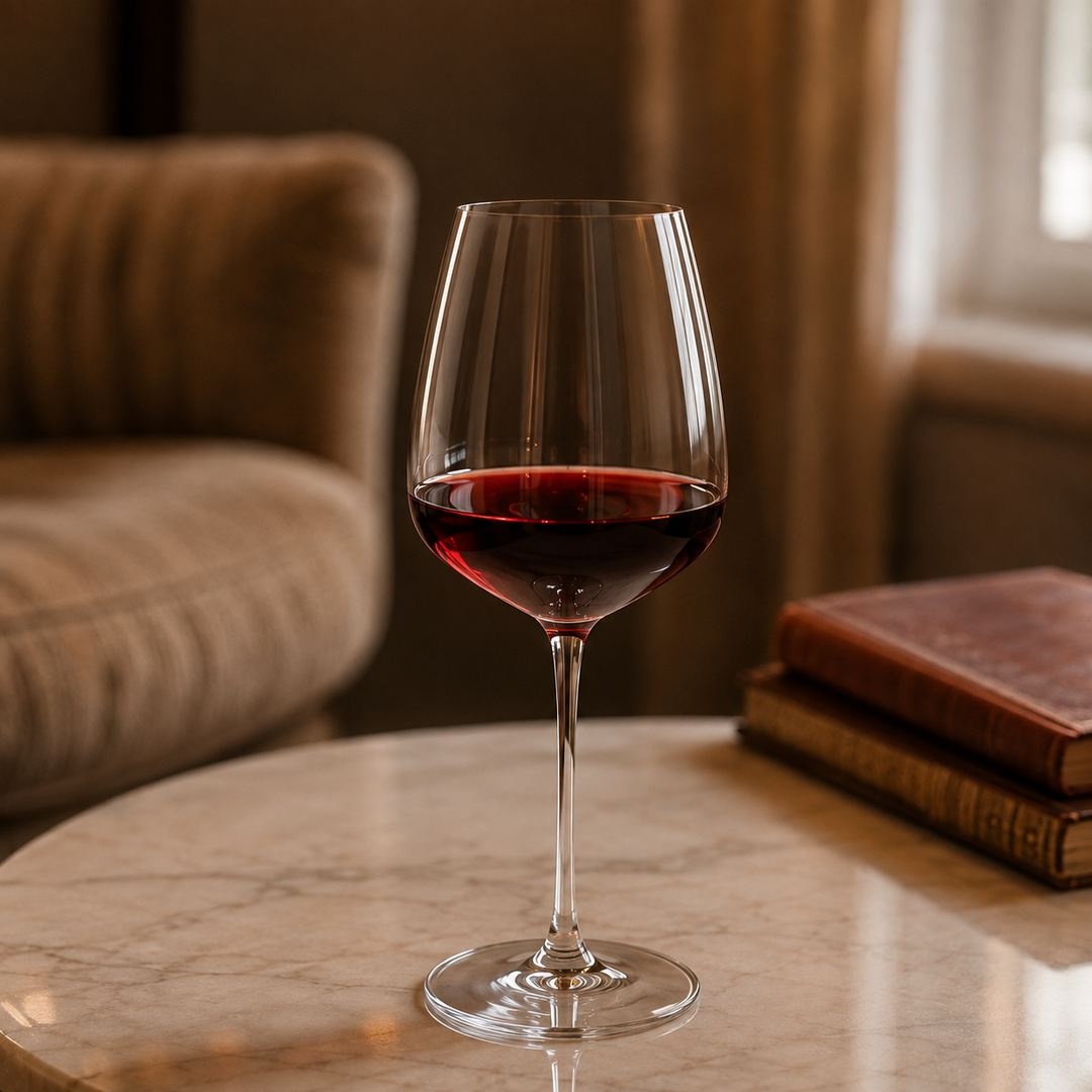 Un verre à vin blanc en cristal avec un reflet lumineux, pour des moments de dégustation.