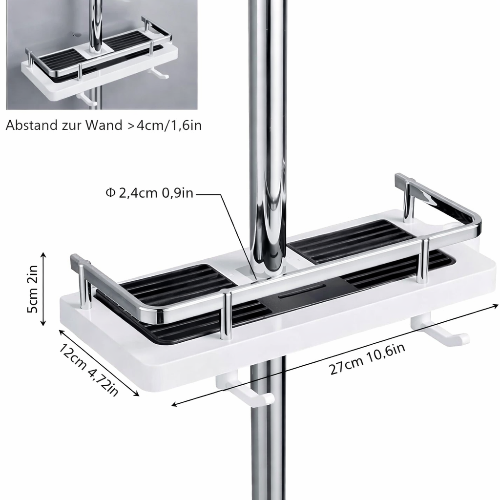 Accessoire douche antirouille, étagère ajustable sans perçage. Idéal pour un rangement organisé et rapide dans la douche.