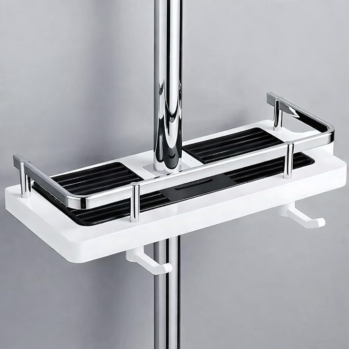 Étagère de douche ajustable en acier inoxydable, sans perçage. Rangement pratique et antirouille pour salle de bain.