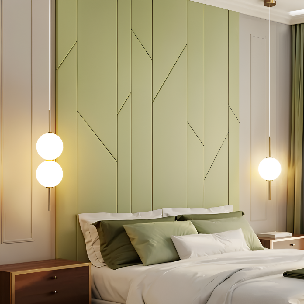 Luminaire Gloriva contemporain, lampe verticale LED pour chambre, verre mat, lumière chaude.