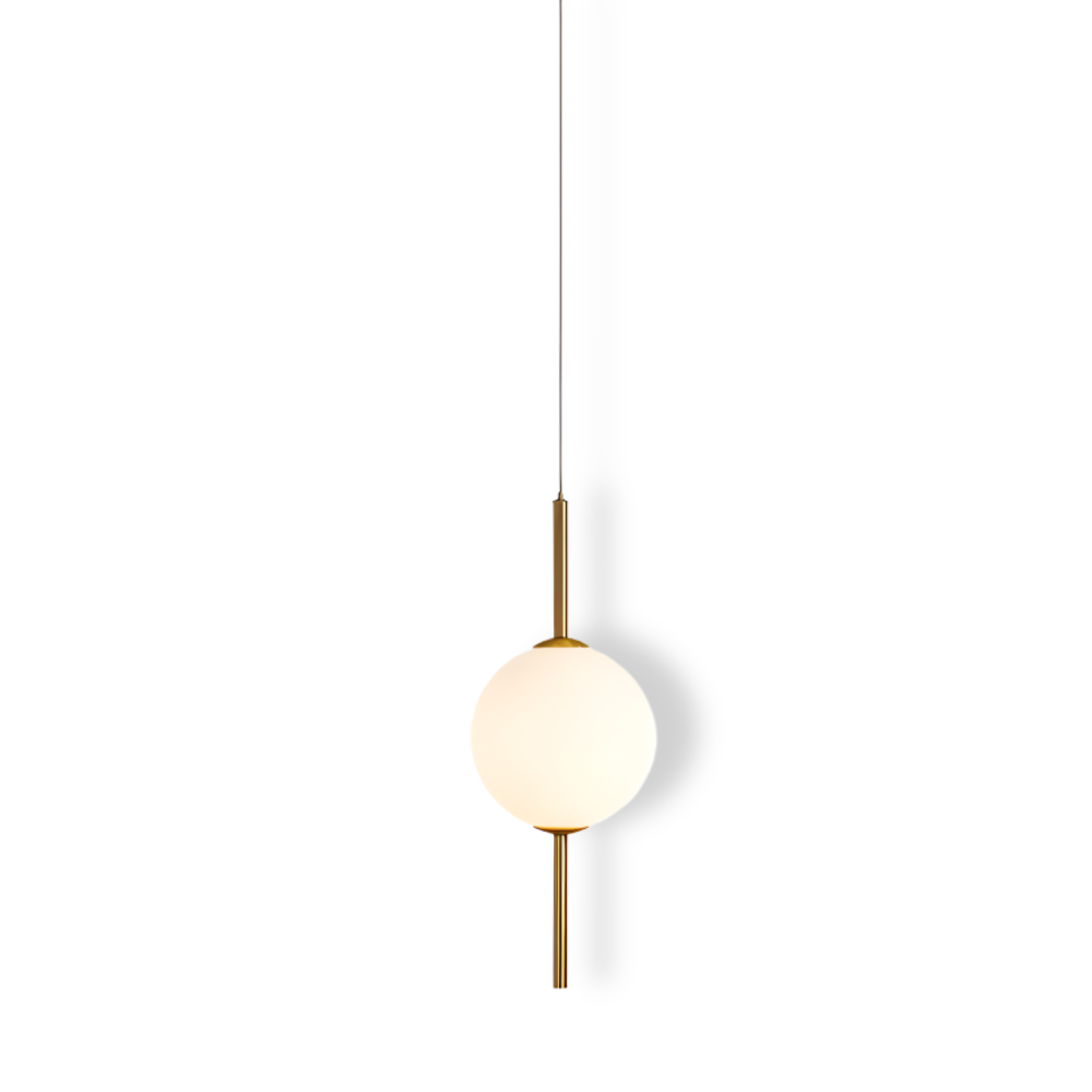 Suspension Gloriva en verre mat, design vertical, luminaire LED, idéal pour chambre moderne.
