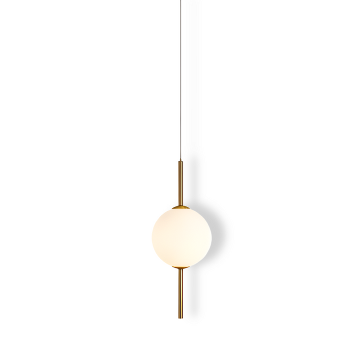 Suspension Gloriva en verre mat, design vertical, luminaire LED, idéal pour chambre moderne.