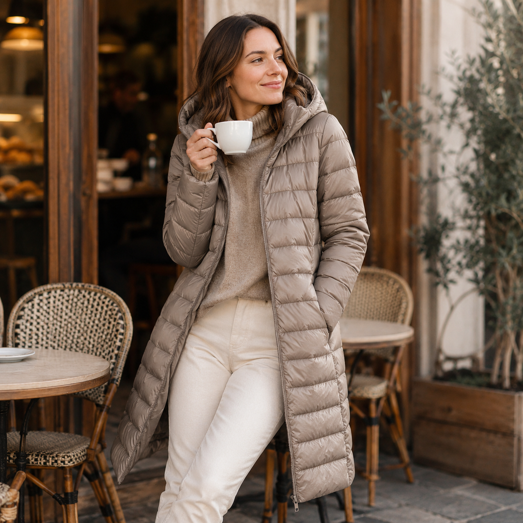 Veste féminine légère en duvet, très chaude et confortable, pour quotidien et sorties.