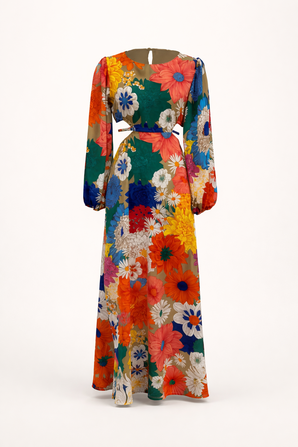 Élégante robe longue femme florale, manches bouffantes. Idéale pour le printemps-été, style fluide et tendance.