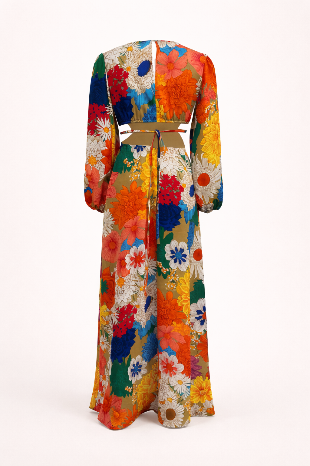 Robe florale longue femme, manches bouffantes élégantes. Coupe fluide style bohème, parfaite pour l'été et les événements.