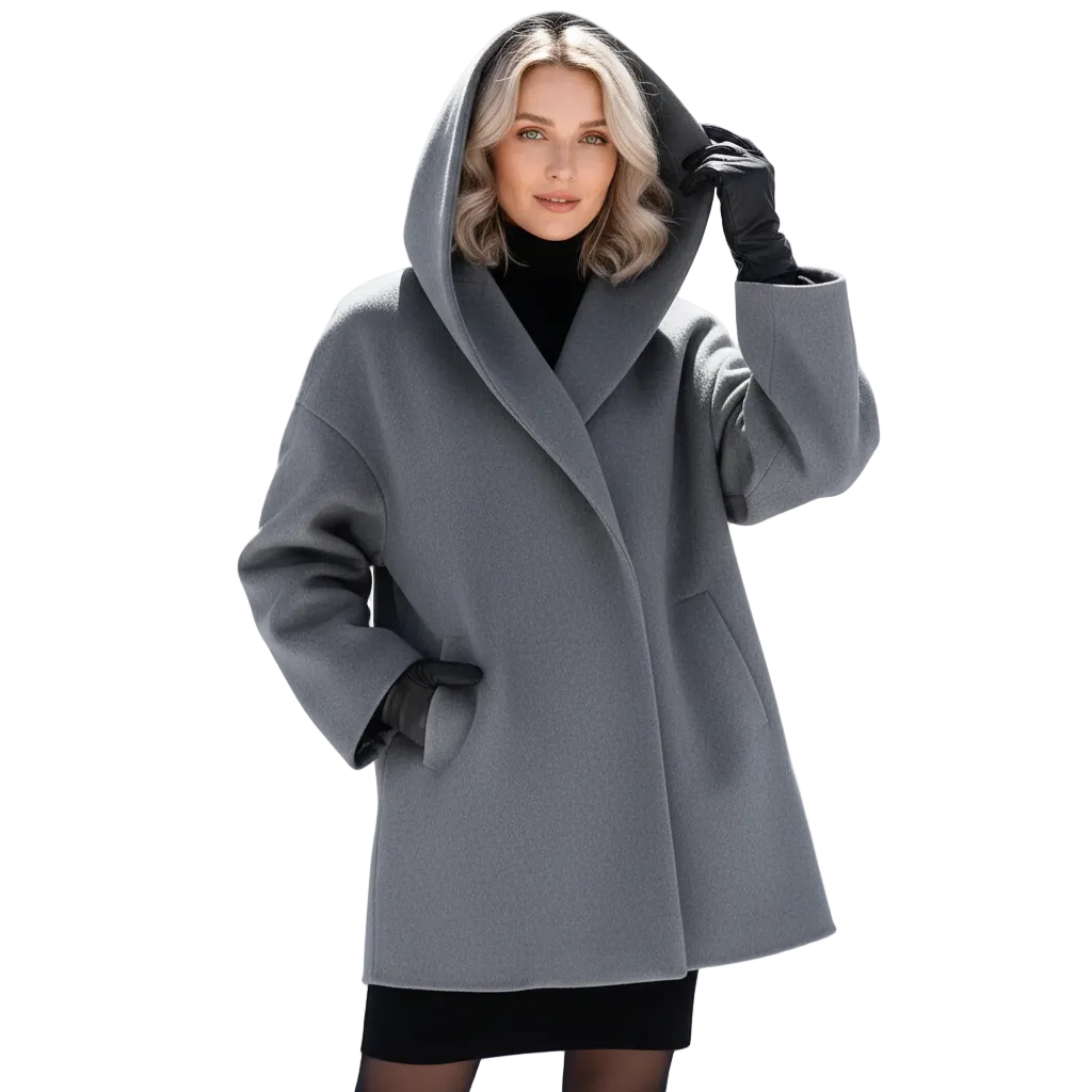 Manteau oversize femme Vicky, élégant et fluide pour l'hiver, avec revers larges.