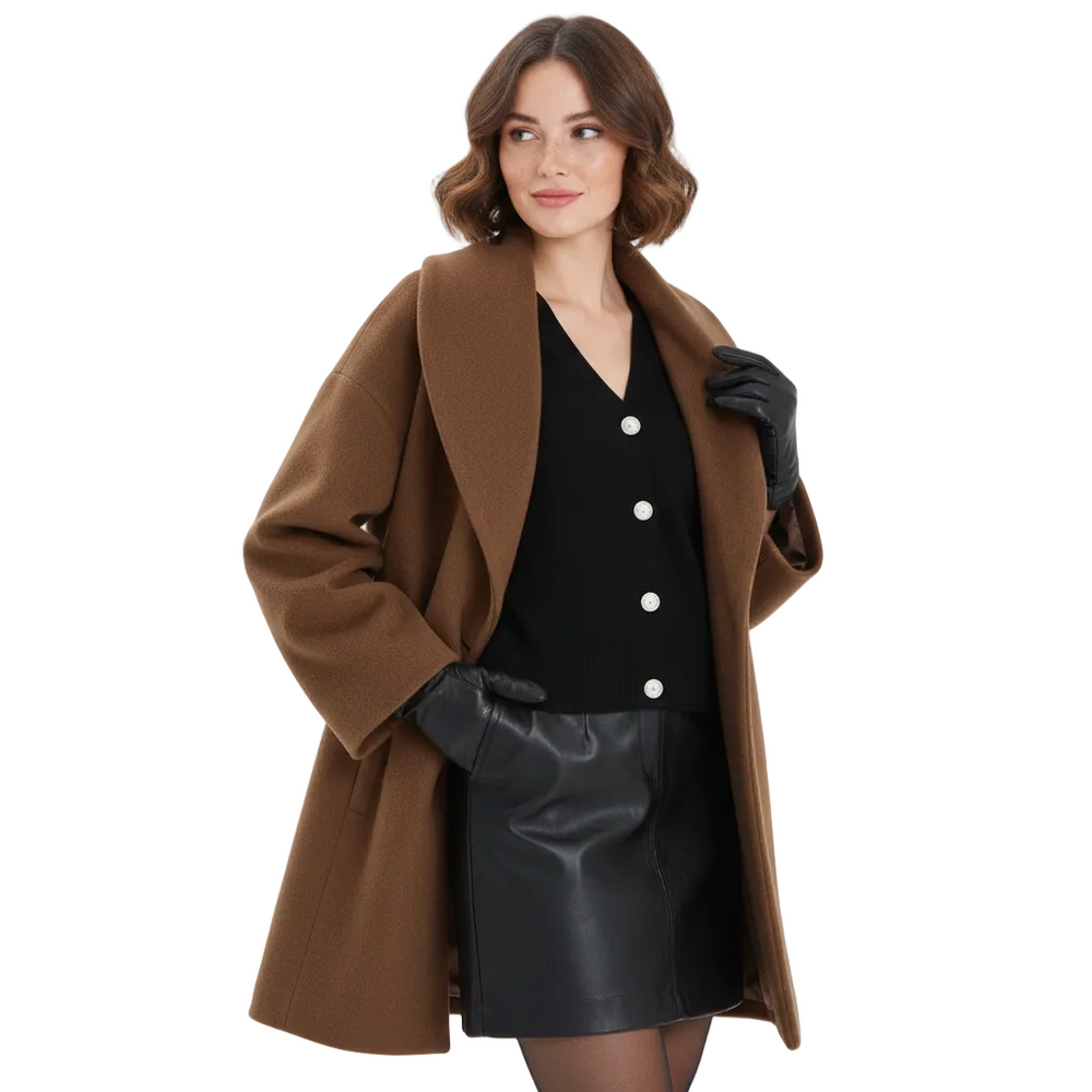 Veste longue oversize femme, confortable et tendance pour l'hiver, coupe fluide.