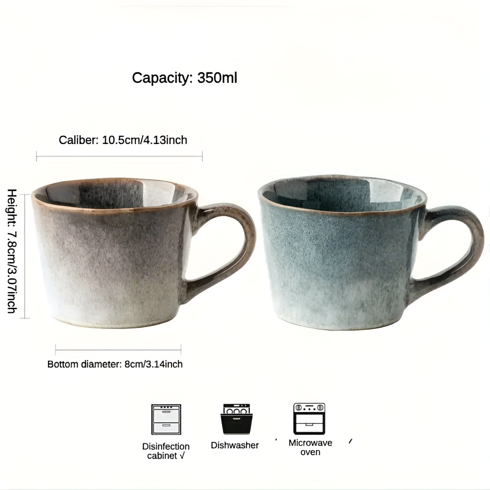 Ensemble 4 tasses à café céramique vintage 350ml, émaillage céladon. Vaisselle rustique, cadeau, cuisine.