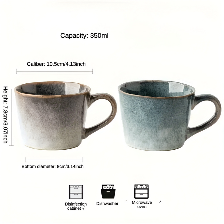Ensemble 4 tasses à café céramique vintage 350ml, émaillage céladon. Vaisselle rustique, cadeau, cuisine.