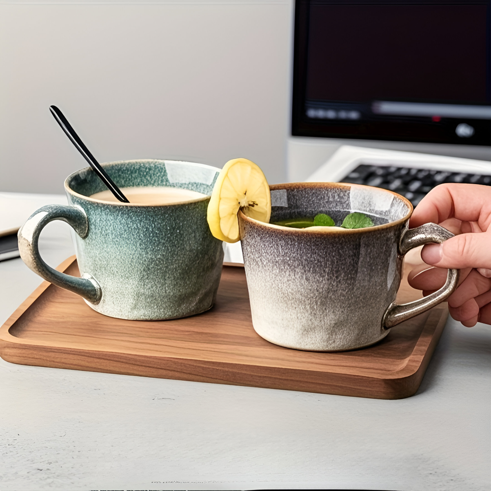 Cadeau idéal : ensemble de tasses à café en céramique vintage rustique, couleur céladon pour la maison.