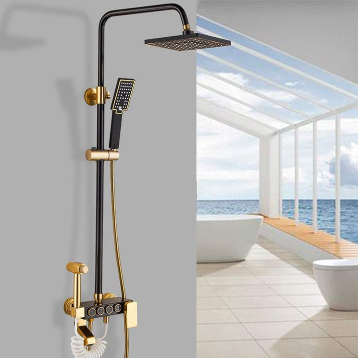 Ensemble de douche mural vintage pluie noir mat pour salle de bain, style rétro antique.