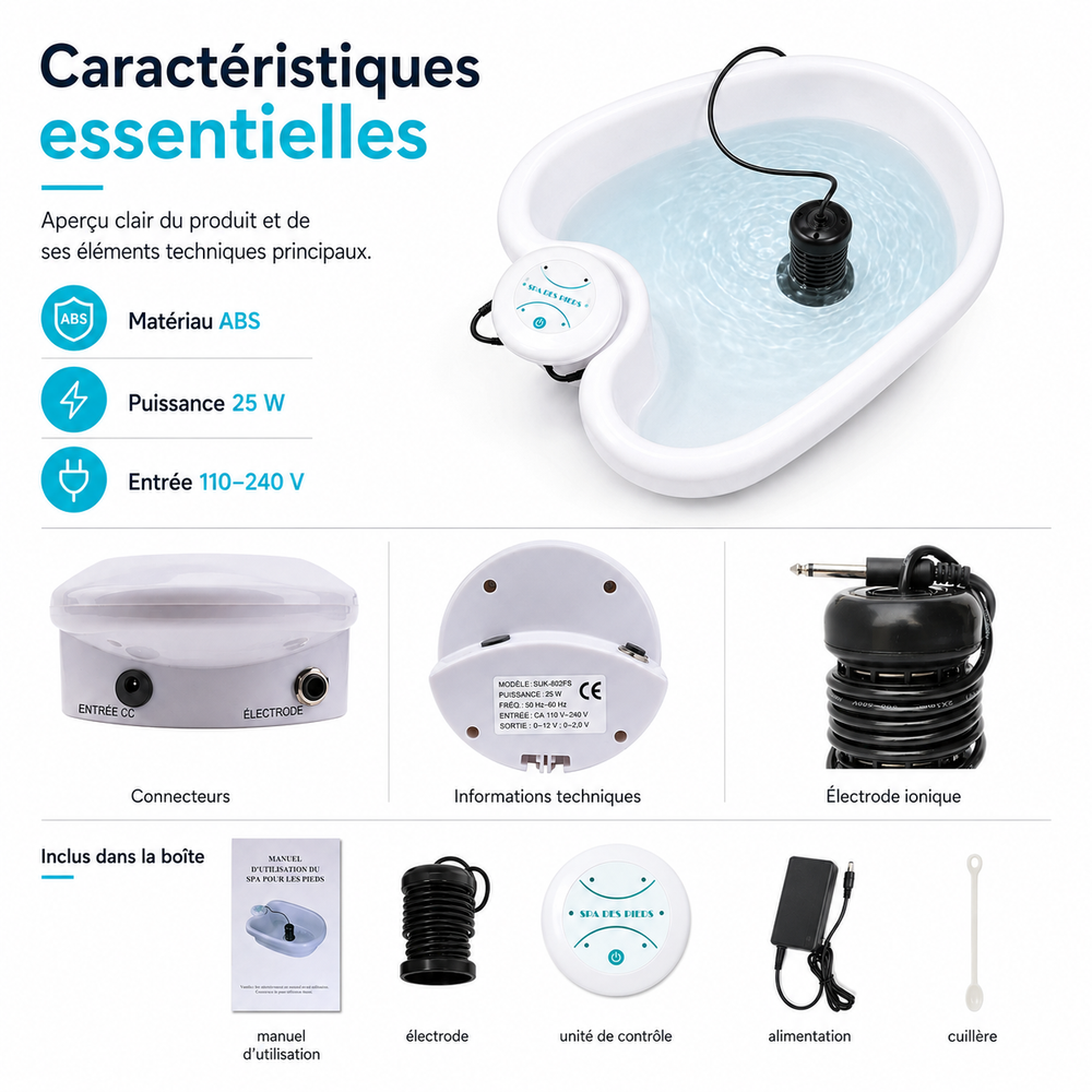 Appareil de bain de pieds ionique offrant détente et revitalisation quotidienne des pieds.