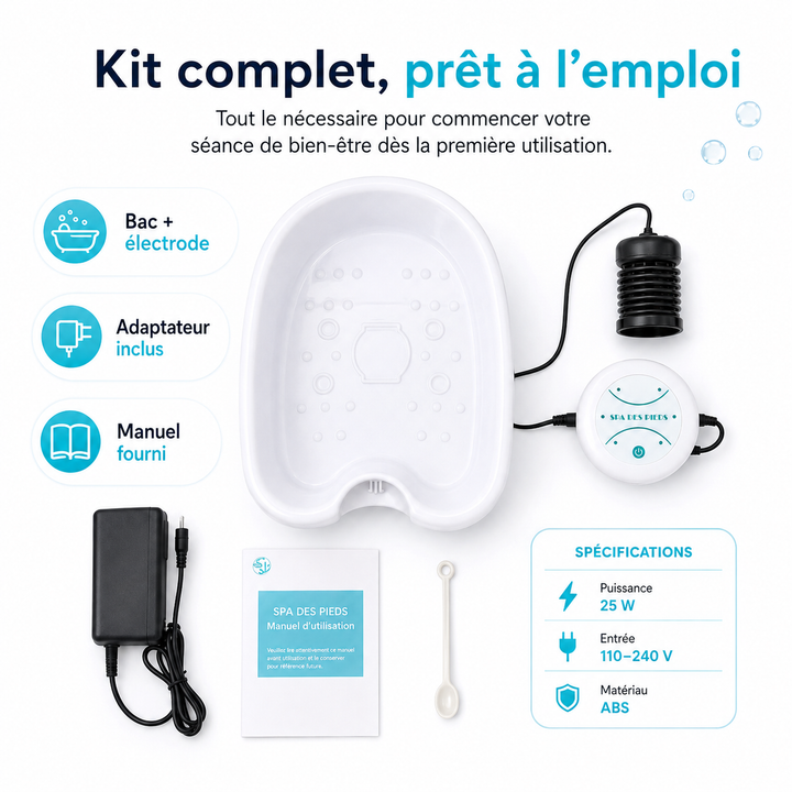 Spa ionique pour pieds à domicile, soulageant la fatigue et favorisant le bien-être général.