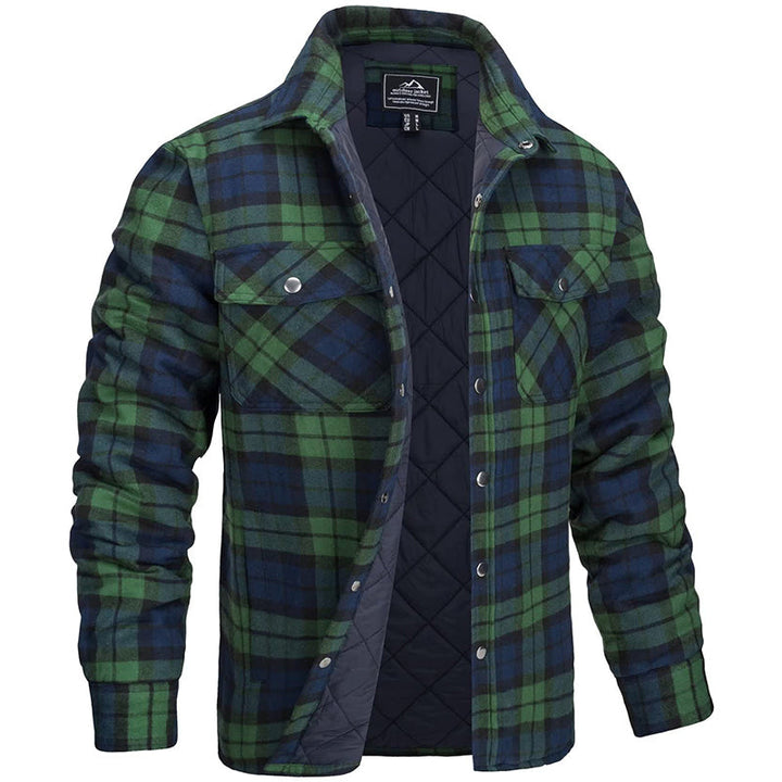 Veste d'hiver robuste pour homme, style bûcheron à carreaux, idéale activités outdoor et chaleur.