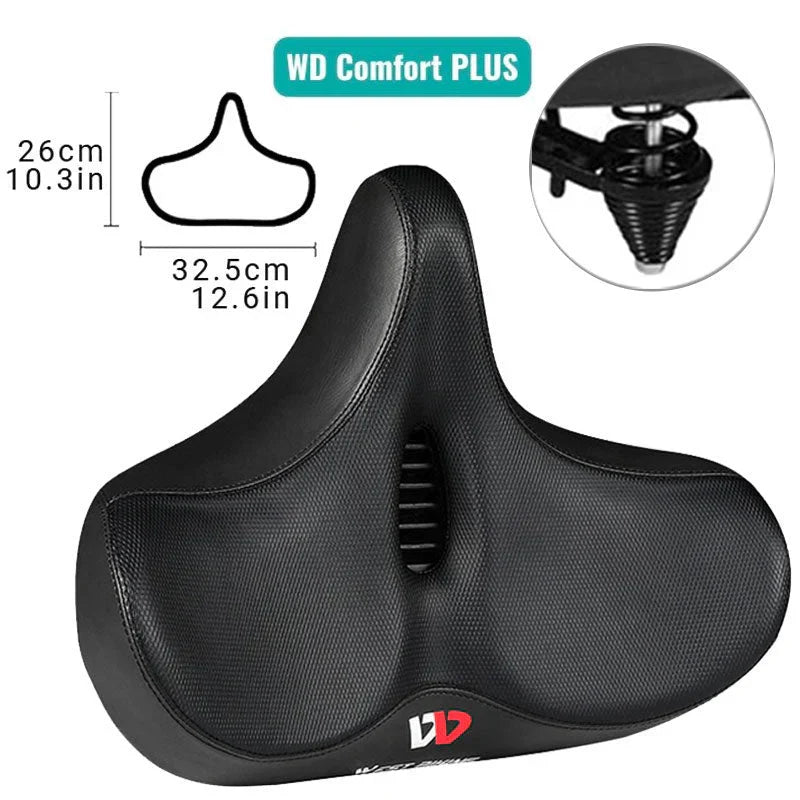 Selle de vélo ergonomique à assise large offrant un confort optimal pour tout cycliste.