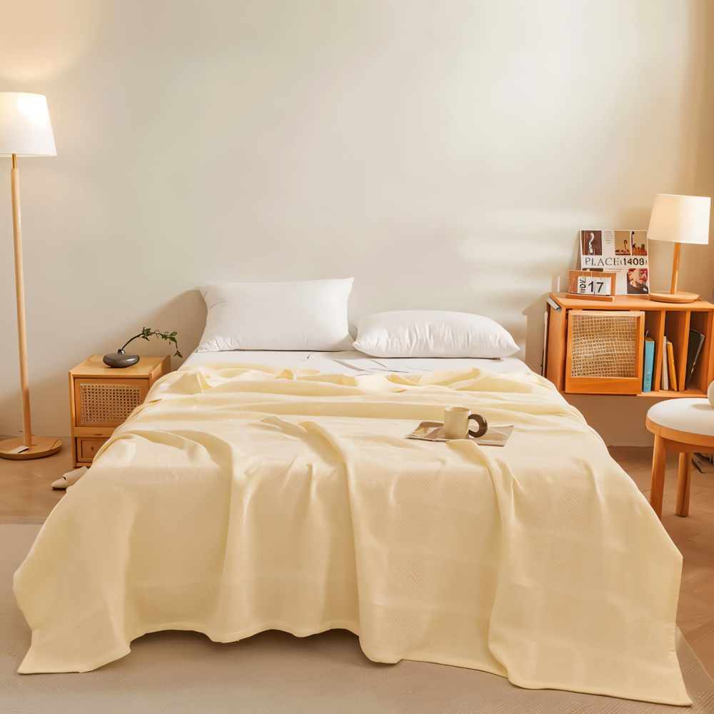 Doux plaid en coton motif vichy, jeté de canapé ou de lit, confortable et chic.
