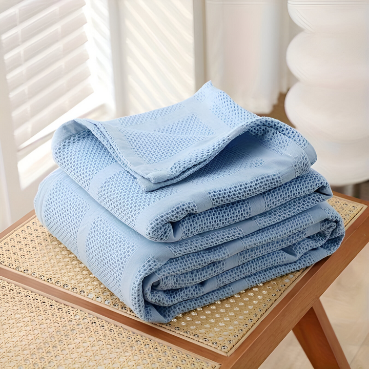 Couverture en coton toutes saisons, motif vichy classique, hypoallergénique.