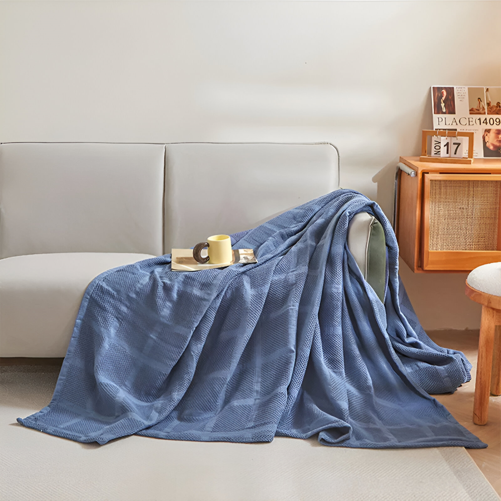 Jeté de canapé confortable en coton hypoallergénique, motif vichy, pour le salon.