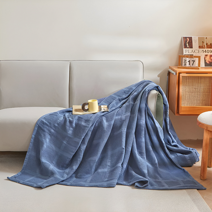 Jeté de canapé confortable en coton hypoallergénique, motif vichy, pour le salon.