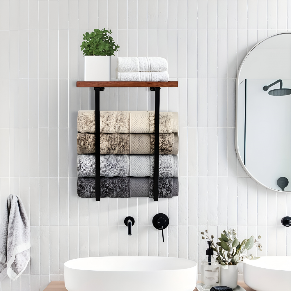 Organisateur de salle de bain mural double NordLine Duo, idéal pour sécher et ranger deux serviettes.