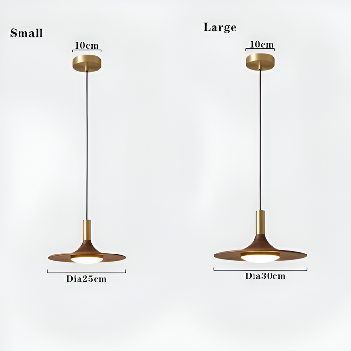 Luminaire suspendu LED rond avec éclat chaleureux, design scandinave moderne.